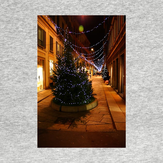 Milan. A Night Street with a Christmas Tree. 2010 by IgorPozdnyakov